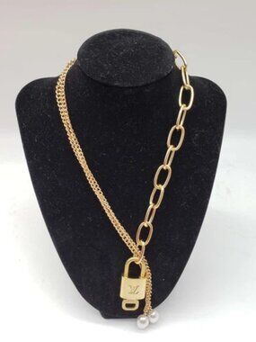 Gold-Plated Necklace with Authentic Louis Vuitton Padlock